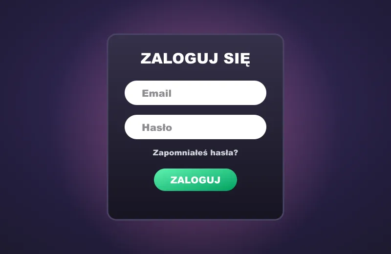 Okno logowania Okno logowania Candy Casino z polami Email i Hasło oraz zielonym przyciskiem